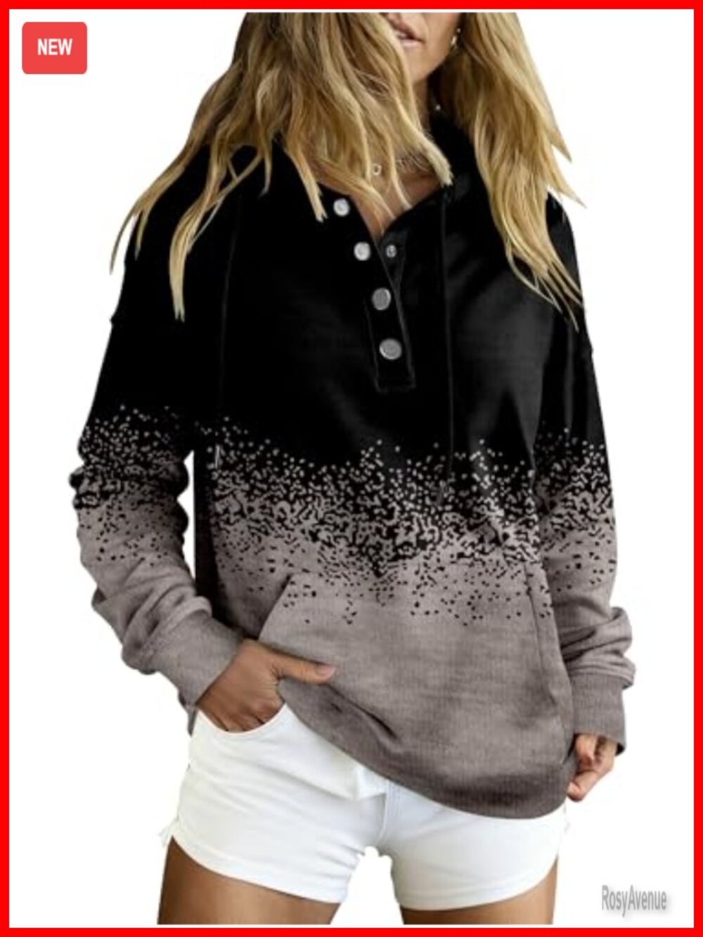 Women's Hoodie Sweatshirt Button Collar Oversize Pullover Lantern Sleeve